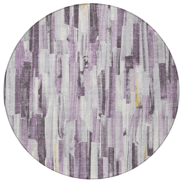 HomeRoots 8' Round Lavender and Ivory Striped Washable Rug - Stylish, Durable, Perfect for Indoor/Outdoor Use 640612