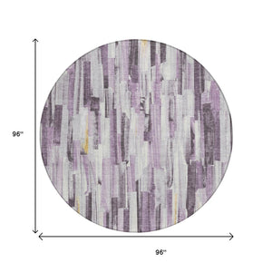 HomeRoots 8' Round Lavender and Ivory Striped Washable Rug - Stylish, Durable, Perfect for Indoor/Outdoor Use 640612