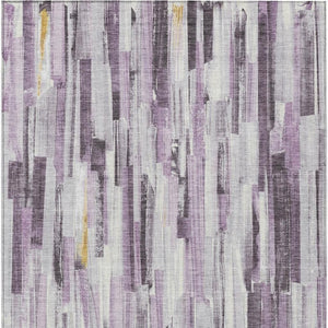 HomeRoots 8' X 10' Stylish Lavender and Ivory Striped Area Rug - Washable, Durable, Indoor/Outdoor Design! 640613
