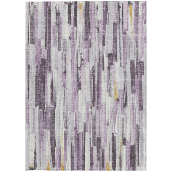 HomeRoots 9' X 12' Stylish Lavender and Ivory Striped Washable Area Rug for Indoor-Outdoor Durability & Elegance 640614