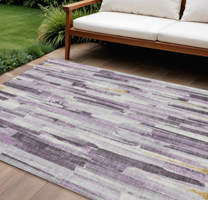 HomeRoots 9' X 12' Stylish Lavender and Ivory Striped Washable Area Rug for Indoor-Outdoor Durability & Elegance 640614