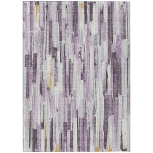 HomeRoots 9' X 12' Stylish Lavender and Ivory Striped Washable Area Rug for Indoor-Outdoor Durability & Elegance 640614
