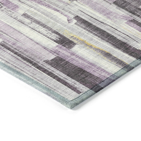 HomeRoots 9' X 12' Stylish Lavender and Ivory Striped Washable Area Rug for Indoor-Outdoor Durability & Elegance 640614