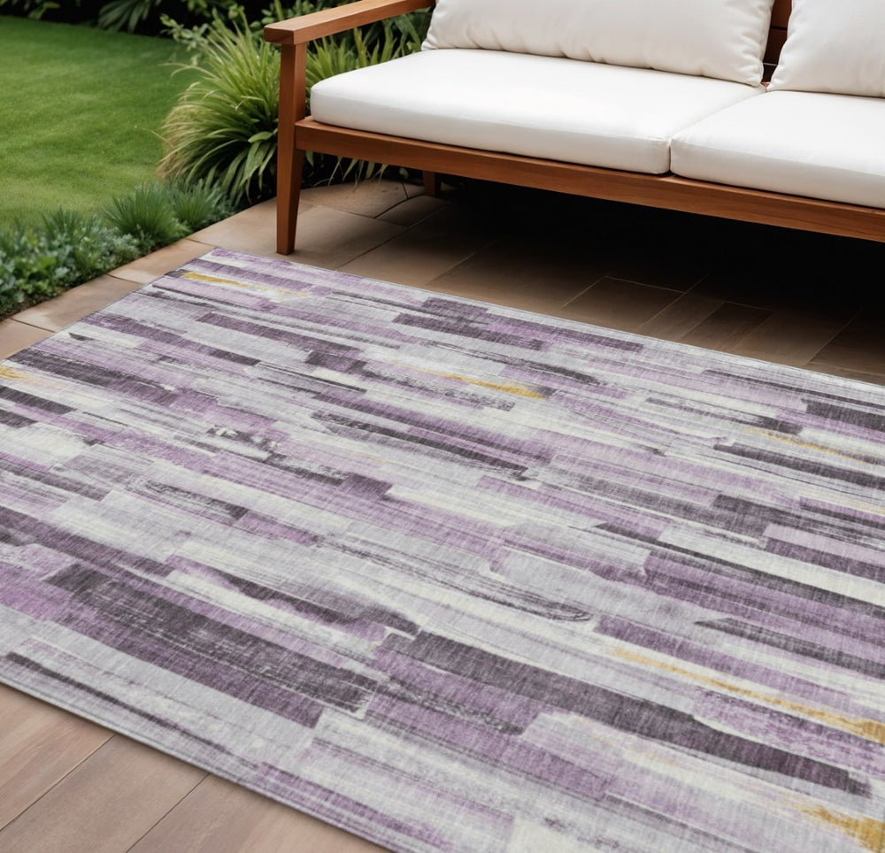 HomeRoots 10' Stylish Lavender & Ivory Striped Washable Area Rug for Indoor/Outdoor Spaces, Easy Care & Durable 640615