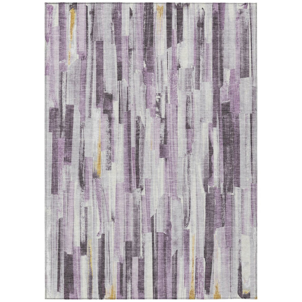 HomeRoots 10' Stylish Lavender & Ivory Striped Washable Area Rug for Indoor/Outdoor Spaces, Easy Care & Durable 640615