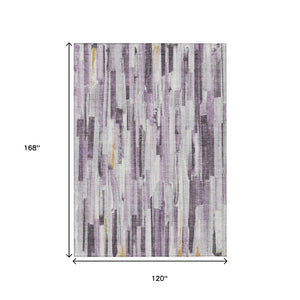 HomeRoots 10' Stylish Lavender & Ivory Striped Washable Area Rug for Indoor/Outdoor Spaces, Easy Care & Durable 640615