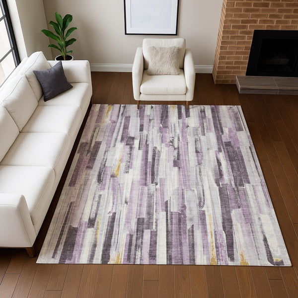 HomeRoots 10' Stylish Lavender & Ivory Striped Washable Area Rug for Indoor/Outdoor Spaces, Easy Care & Durable 640615