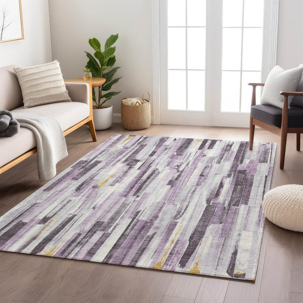 HomeRoots 10' Stylish Lavender & Ivory Striped Washable Area Rug for Indoor/Outdoor Spaces, Easy Care & Durable 640615