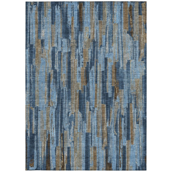 HomeRoots 5' X 8' Navy Blue and Taupe Striped Washable Rug - Durable Indoor/Outdoor Solution for Any Space! 640617