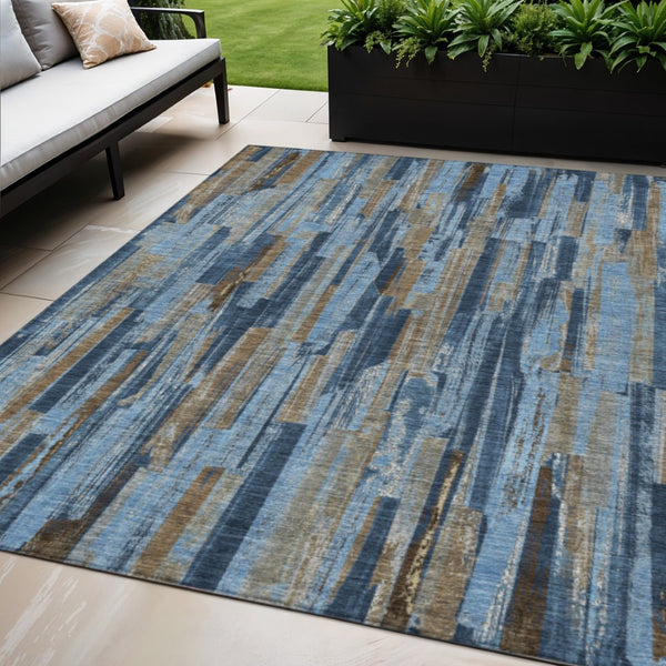 HomeRoots 5' X 8' Navy Blue and Taupe Striped Washable Rug - Durable Indoor/Outdoor Solution for Any Space! 640617