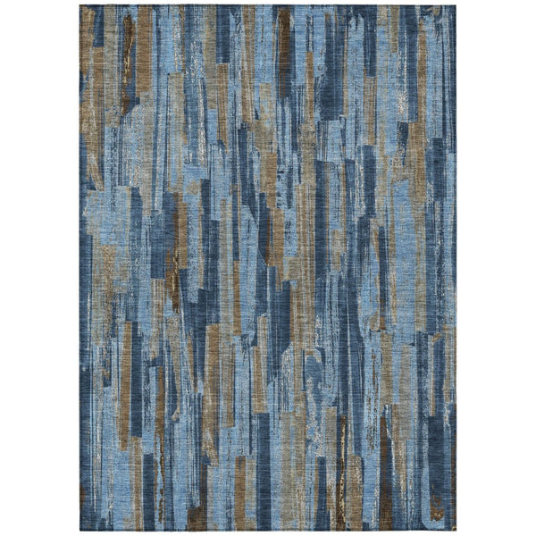 HomeRoots 5' X 8' Navy Blue and Taupe Striped Washable Rug - Durable Indoor/Outdoor Solution for Any Space! 640617