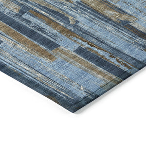 HomeRoots 5' X 8' Navy Blue and Taupe Striped Washable Rug - Durable Indoor/Outdoor Solution for Any Space! 640617