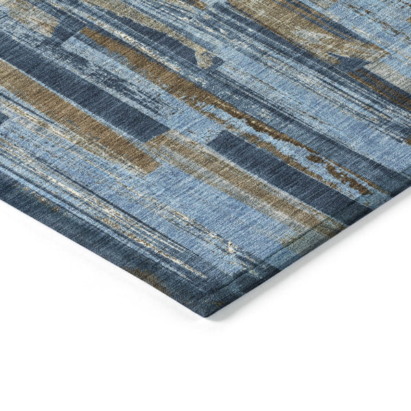 HomeRoots 5' X 8' Navy Blue and Taupe Striped Washable Rug - Durable Indoor/Outdoor Solution for Any Space! 640617