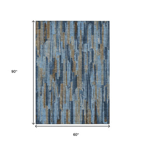 HomeRoots 5' X 8' Navy Blue and Taupe Striped Washable Rug - Durable Indoor/Outdoor Solution for Any Space! 640617