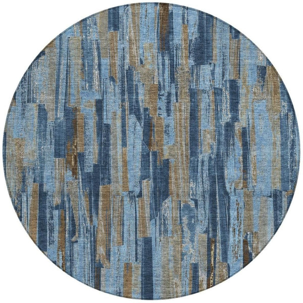 HomeRoots 8' Navy Blue and Taupe Striped Washable Area Rug - Durable, Indoor/Outdoor, Stain-Resistant Design 640618
