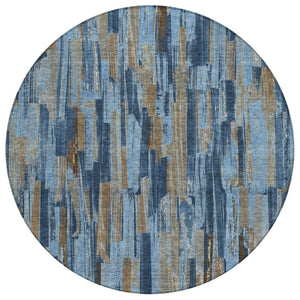 HomeRoots 8' Navy Blue and Taupe Striped Washable Area Rug - Durable, Indoor/Outdoor, Stain-Resistant Design 640618