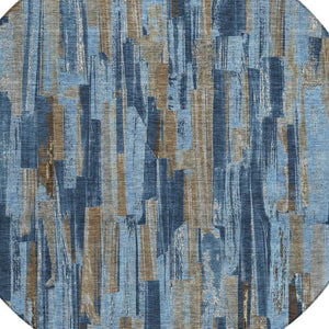 HomeRoots 8' Navy Blue and Taupe Striped Washable Area Rug - Durable, Indoor/Outdoor, Stain-Resistant Design 640618