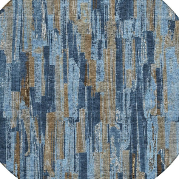 HomeRoots 8' Navy Blue and Taupe Striped Washable Area Rug - Durable, Indoor/Outdoor, Stain-Resistant Design 640618