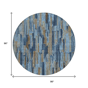 HomeRoots 8' Navy Blue and Taupe Striped Washable Area Rug - Durable, Indoor/Outdoor, Stain-Resistant Design 640618