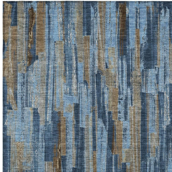HomeRoots 8' X 10' Navy Blue & Taupe Striped Washable Rug - Durable, Versatile & Ideal for Indoor/Outdoor Use! 640619