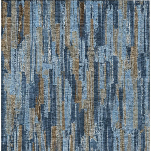 HomeRoots 9' X 12' Striped Navy Blue and Taupe Washable Area Rug – Durable Indoor/Outdoor Style for Any Space 640620
