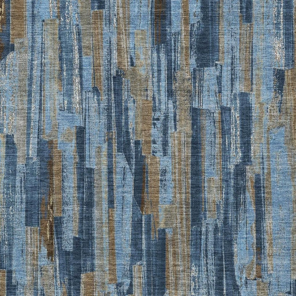 HomeRoots 10' Navy Blue and Taupe Striped Washable Area Rug – Perfect for Indoor & Outdoor High-Traffic Spaces! 640621