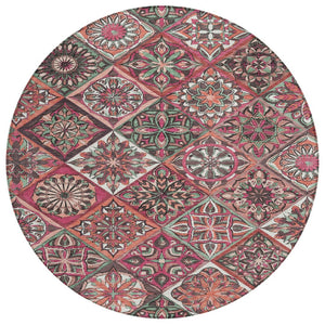 HomeRoots 8' Blush and Green Round Patchwork Rug – Stylish, Washable Area Rug for Indoor & Outdoor Spaces 640624
