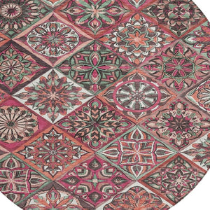 HomeRoots 8' Blush and Green Round Patchwork Rug – Stylish, Washable Area Rug for Indoor & Outdoor Spaces 640624