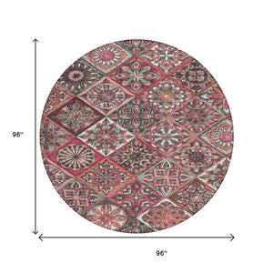 HomeRoots 8' Blush and Green Round Patchwork Rug – Stylish, Washable Area Rug for Indoor & Outdoor Spaces 640624