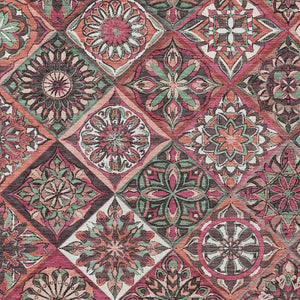 HomeRoots 8' X 10' Blush Green Patchwork Washable Area Rug - Indoor Outdoor, Stain-Resistant, Easy Care, Versatile 640625
