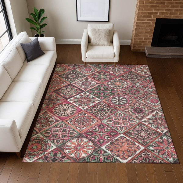 HomeRoots 8' X 10' Blush Green Patchwork Washable Area Rug - Indoor Outdoor, Stain-Resistant, Easy Care, Versatile 640625