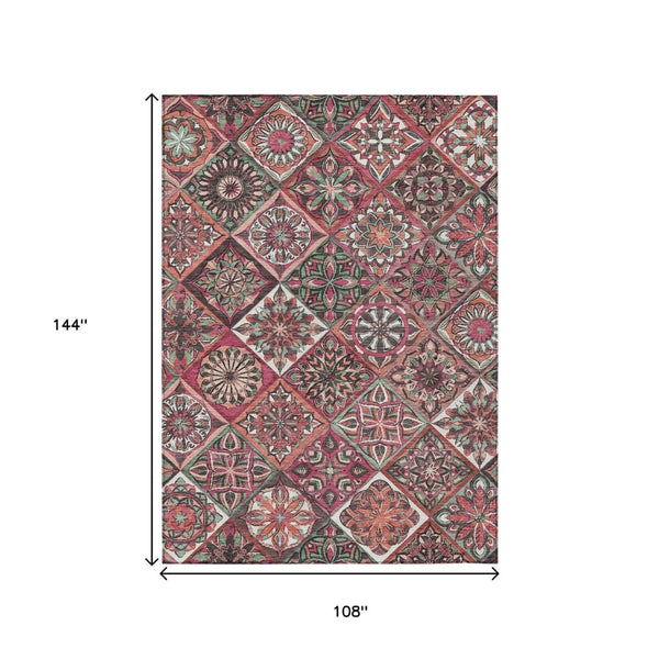 HomeRoots 9' X 12' Stylish Blush and Green Patchwork Area Rug – Durable, Washable, Perfect for Indoor/Outdoor Use! 640626