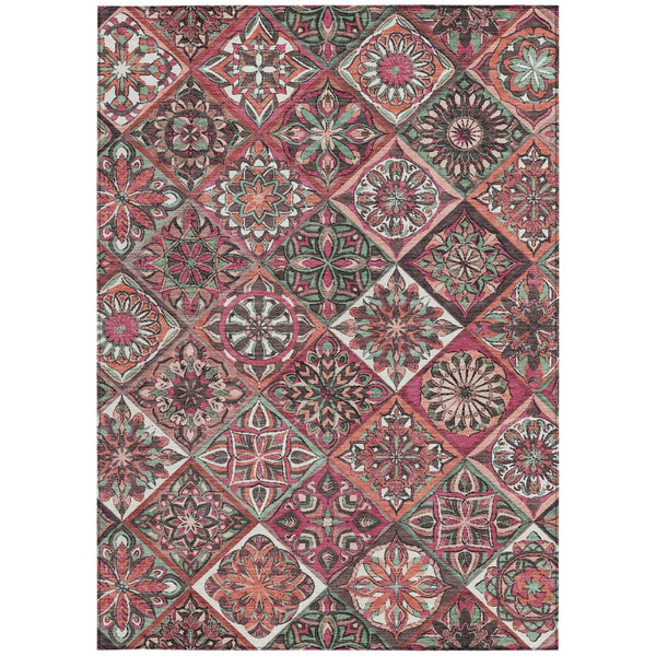 HomeRoots 10' Blush and Green Patchwork Area Rug - Durable, Washable Indoor/Outdoor Design for Versatile Spaces 640627