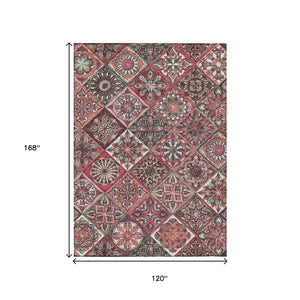 HomeRoots 10' Blush and Green Patchwork Area Rug - Durable, Washable Indoor/Outdoor Design for Versatile Spaces 640627