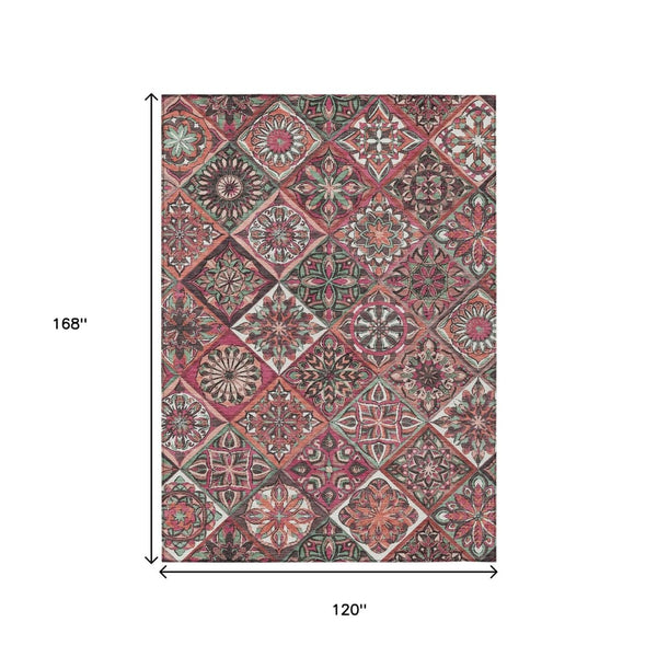 HomeRoots 10' Blush and Green Patchwork Area Rug - Durable, Washable Indoor/Outdoor Design for Versatile Spaces 640627