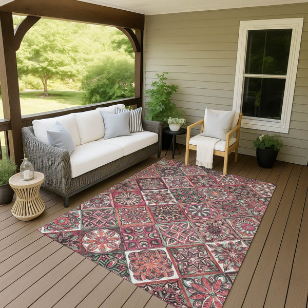 HomeRoots 10' Blush and Green Patchwork Area Rug - Durable, Washable Indoor/Outdoor Design for Versatile Spaces 640627