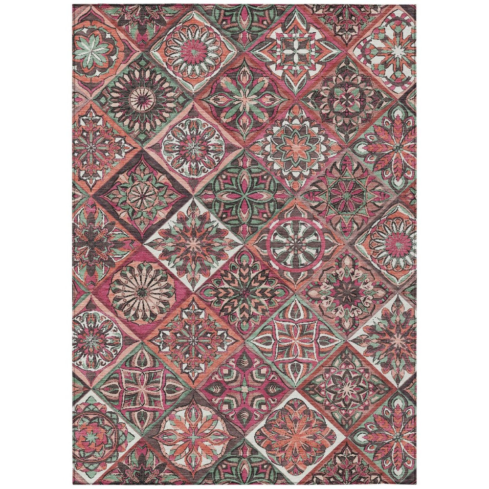 HomeRoots 10' Blush and Green Patchwork Area Rug - Durable, Washable Indoor/Outdoor Design for Versatile Spaces 640627