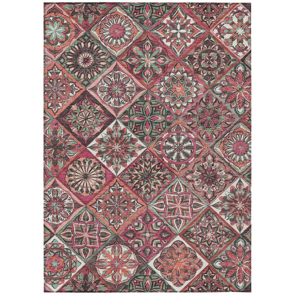 HomeRoots 10' Blush and Green Patchwork Area Rug - Durable, Washable Indoor/Outdoor Design for Versatile Spaces 640627