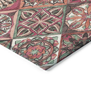 HomeRoots 10' Blush and Green Patchwork Area Rug - Durable, Washable Indoor/Outdoor Design for Versatile Spaces 640627