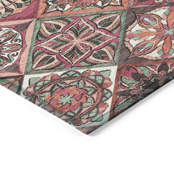 HomeRoots 10' Blush and Green Patchwork Area Rug - Durable, Washable Indoor/Outdoor Design for Versatile Spaces 640627