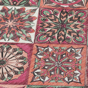HomeRoots 10' Blush and Green Patchwork Area Rug - Durable, Washable Indoor/Outdoor Design for Versatile Spaces 640627