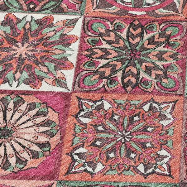 HomeRoots 10' Blush and Green Patchwork Area Rug - Durable, Washable Indoor/Outdoor Design for Versatile Spaces 640627