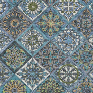 HomeRoots 5' X 8' Coastal Denim Blue & Green Patchwork Washable Rug for Indoor & Outdoor Spaces, Durable Design 640629
