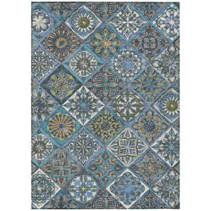 HomeRoots 8' X 10' Denim Blue and Green Washable Area Rug - Stylish, Durable, Indoor/Outdoor Comfort for All Spaces 640631