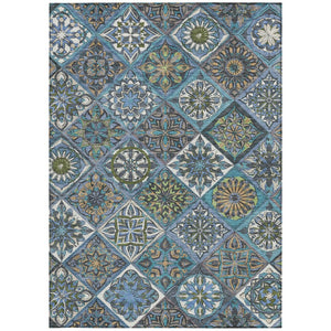 HomeRoots 10' Denim Blue and Green Patchwork Area Rug - Durable, Washable, Indoor/Outdoor, Stain-Resistant! 640633