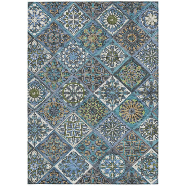HomeRoots 10' Denim Blue and Green Patchwork Area Rug - Durable, Washable, Indoor/Outdoor, Stain-Resistant! 640633