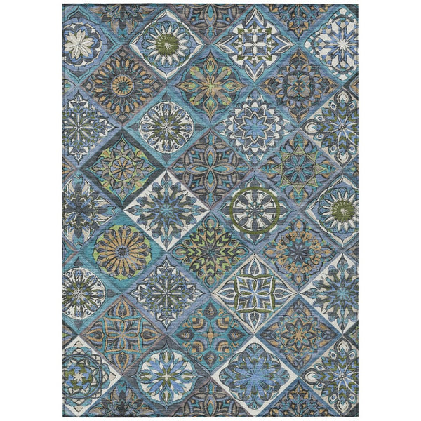 HomeRoots 10' Denim Blue and Green Patchwork Area Rug - Durable, Washable, Indoor/Outdoor, Stain-Resistant! 640633