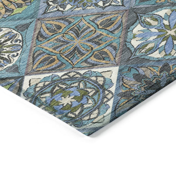 HomeRoots 10' Denim Blue and Green Patchwork Area Rug - Durable, Washable, Indoor/Outdoor, Stain-Resistant! 640633