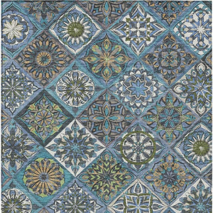 HomeRoots 10' Denim Blue and Green Patchwork Area Rug - Durable, Washable, Indoor/Outdoor, Stain-Resistant! 640633