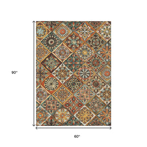 HomeRoots 5' Vibrant Gold and Orange Patchwork Area Rug - Washable, Durable, Indoor/Outdoor Comfort for All Spaces 640635